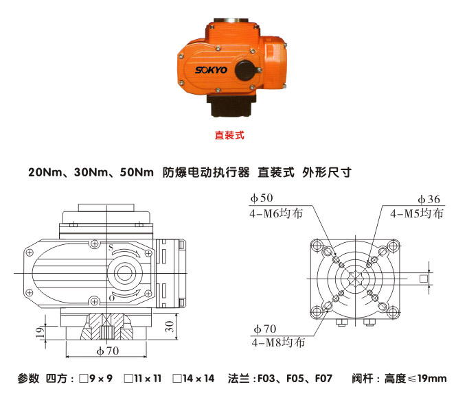 防爆电动头,YTEx-RKB50防爆电动执行器结构图,直装式