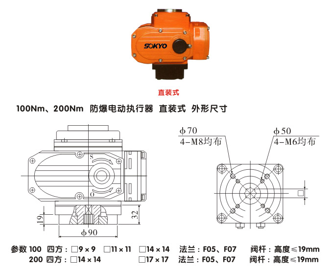 防爆电动头,YTEx-RS100防爆电动执行器结构图,直装式