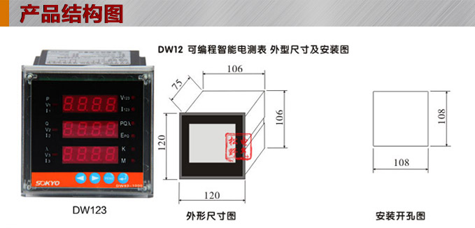 三相多功能表,DW123-1000多功能电力仪表结构图