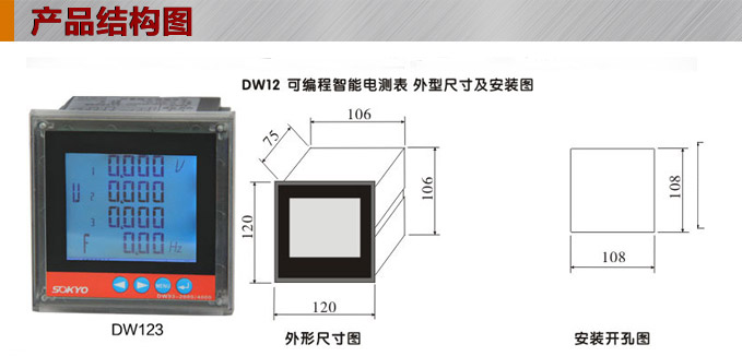 多功能电力仪表,DW123-4000网络电力仪表结构图