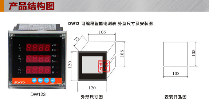 多功能电力仪表,DW123-3000网络电力仪表结构图