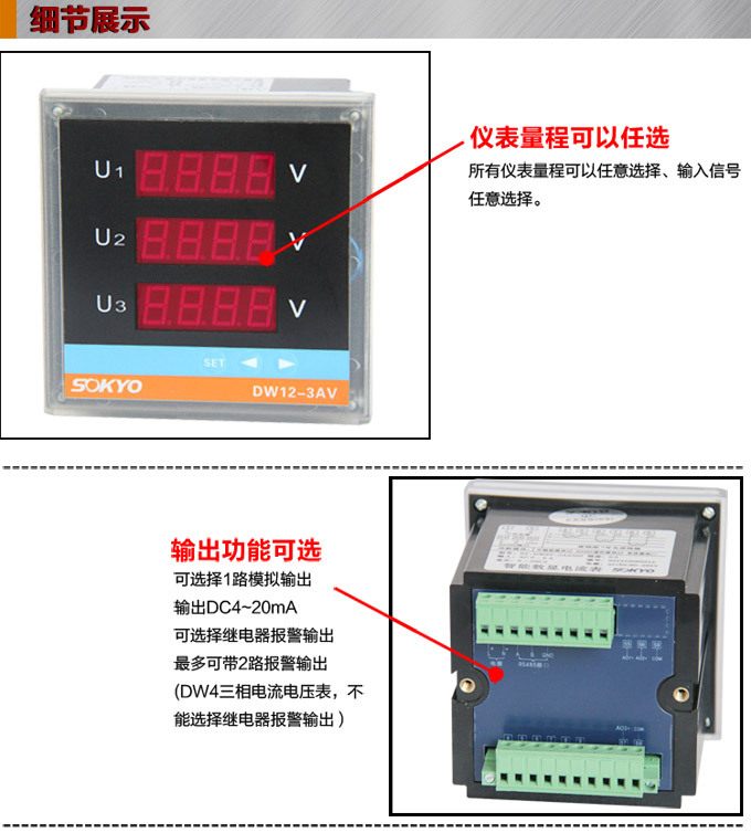 三相电压表,DW12三相数字电压表产品细节图1