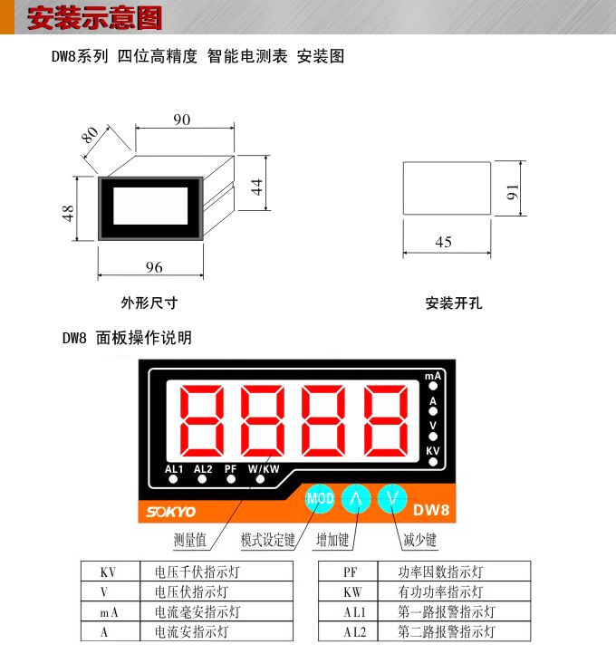 直流电压表,DW8超大数显电压表安装示意图