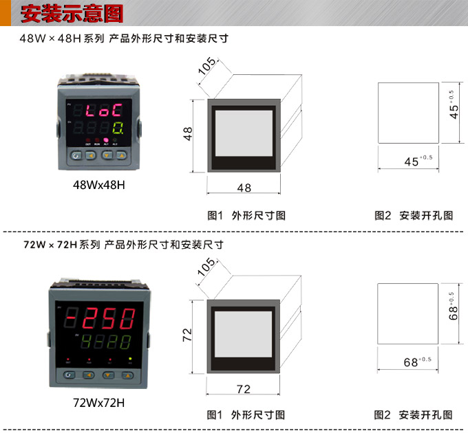 传感器数显表，DT100简易型单回路显示控制仪安装示意图1