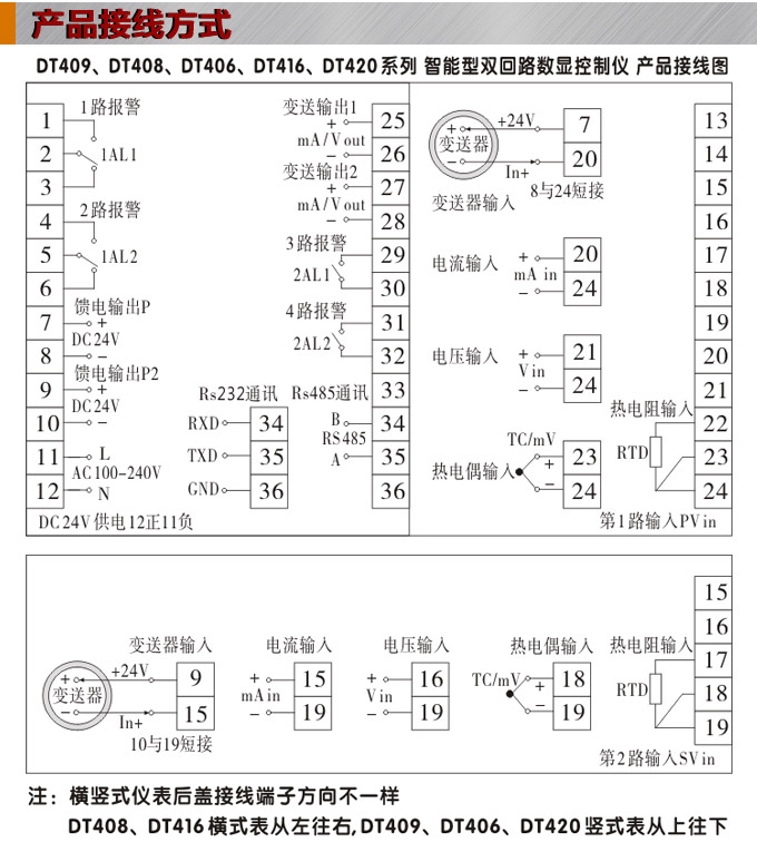 数显控制仪 DT416智能双回路数显表，双回路数显控制仪接线方式