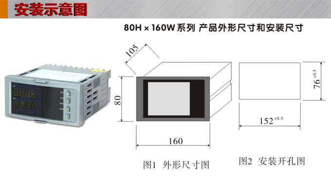 数显控制仪 DT416智能双回路数显表，双回路数显控制仪安装示意图