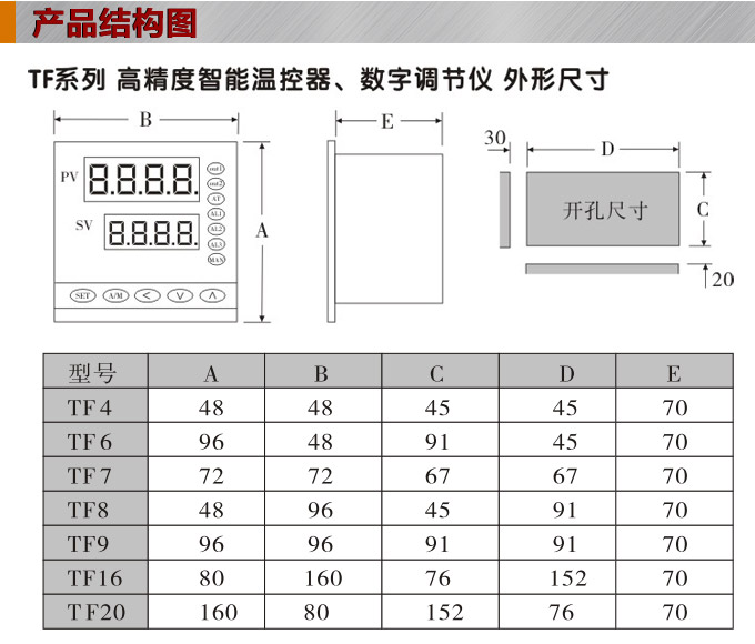 温度控制器，TF20高精度温控器，温控表，高精度控制器结构图