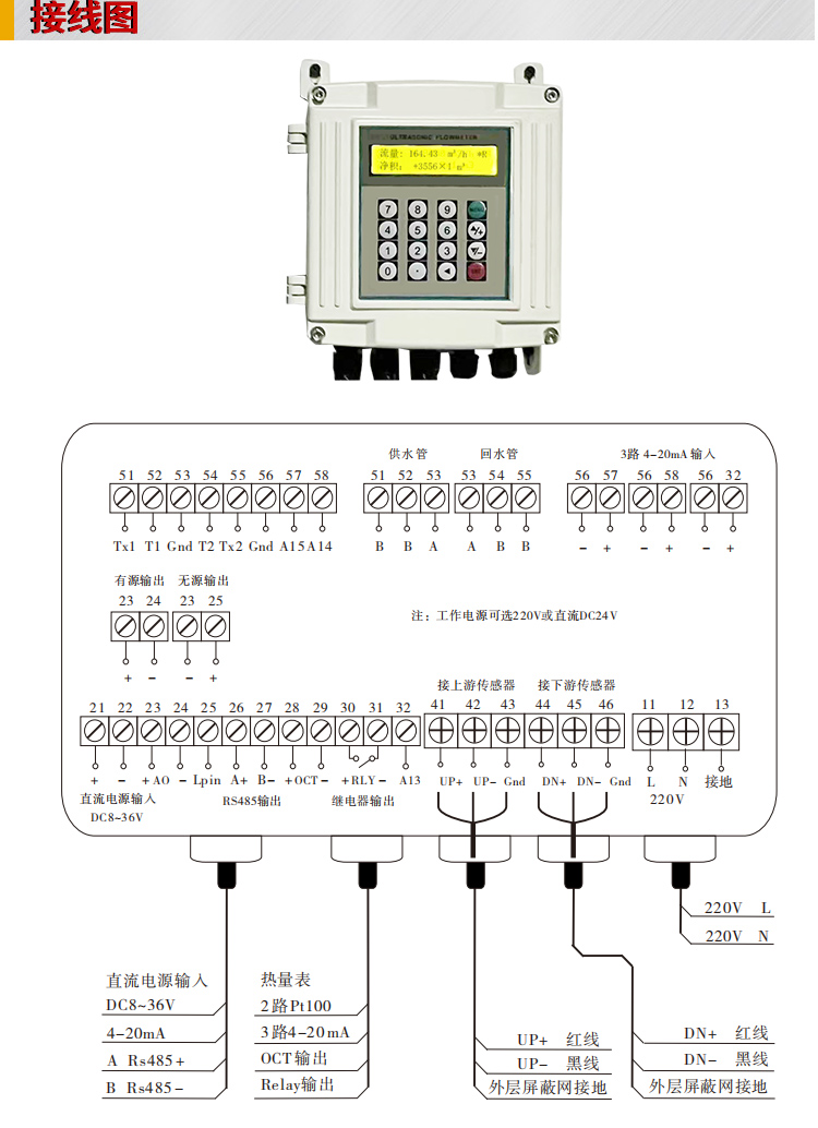 超声波流量计,YTFU防爆型超声波流量计接线图