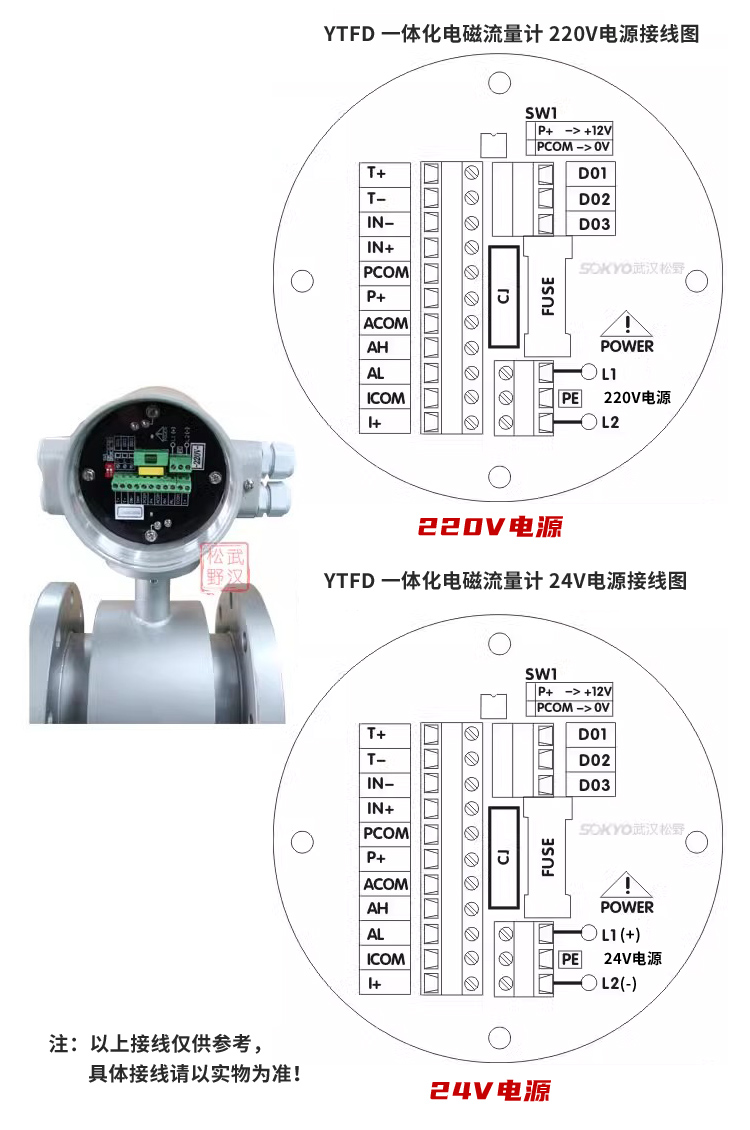 一体化电磁流量计,YTFD防腐电磁流量计接线图